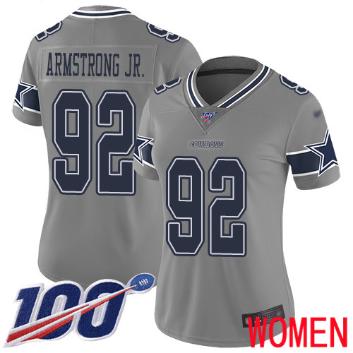Women Dallas Cowboys Limited Gray Dorance Armstrong Jr. 92 100th Season Inverted Legend NFL Jersey